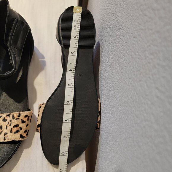 Genuine Leather Animal Print Sandals Black Beige Ankle Strap Size 8/38 LIKE NEW - Picture 10 of 12